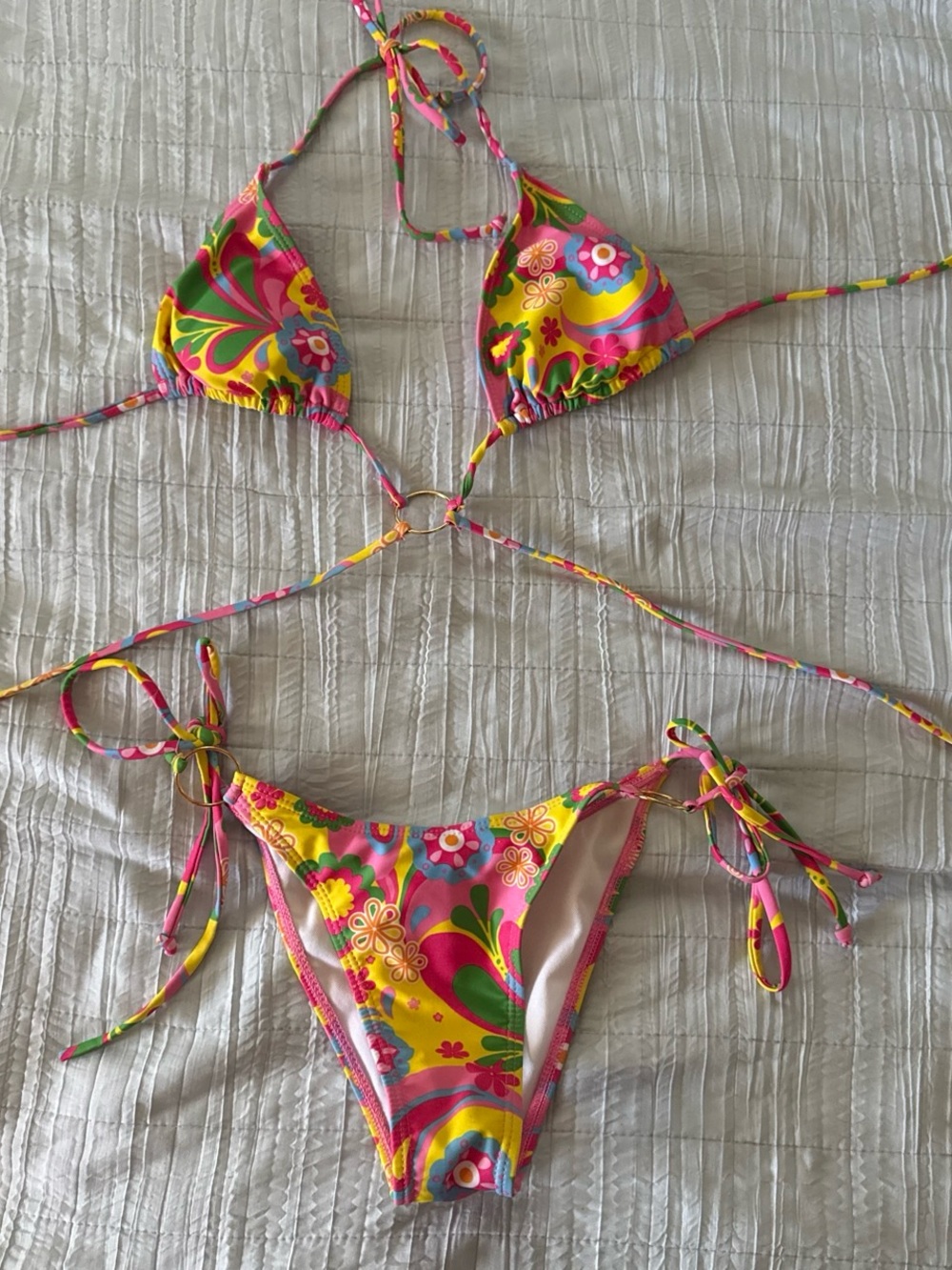 SHEIN Yellow Pink Green Floral Tie Bikini